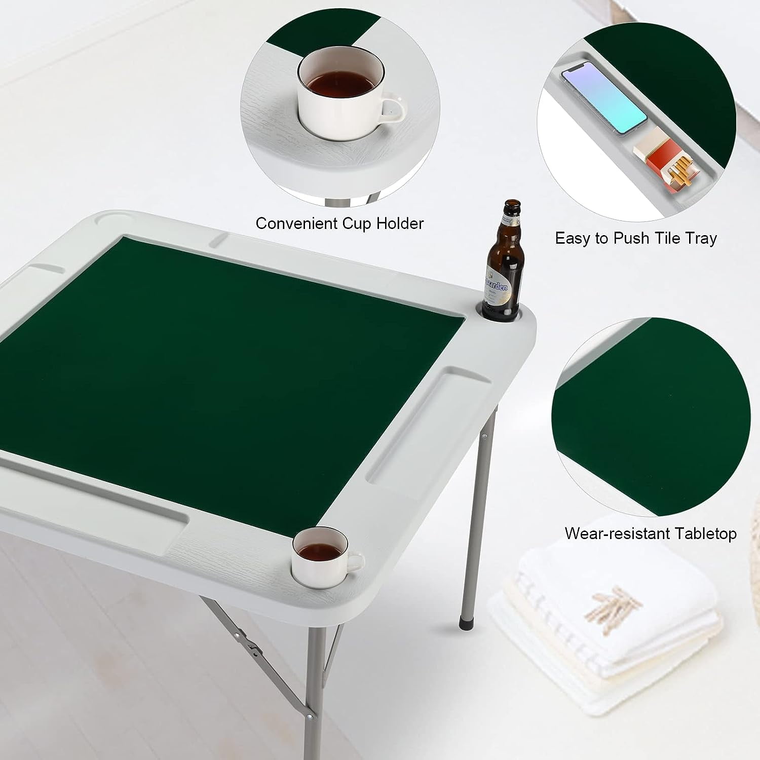 PEXMOR Foldable Multifunctional Square Gaming Table With Cup Holders For Mahjong Poker Game & Dice Game 4 Player, 34"