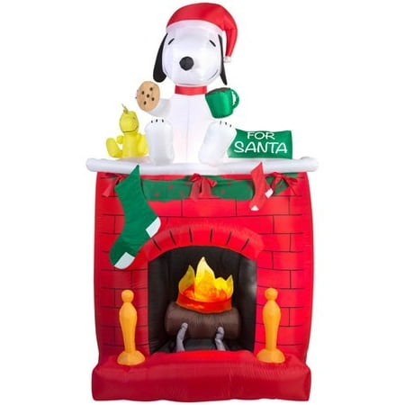 Gemmy Industries Airblown Fire and Ice Snoopy on Fireplace Scene Inflatable