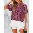 thumbnail image 6 of PRETTYGARDEN Boho Short Sleeve Floral Work Blouses for Women Dressy Casual V Neck Puff Sleeve Loose Chiffon Flowy Tops Shirts, 6 of 6