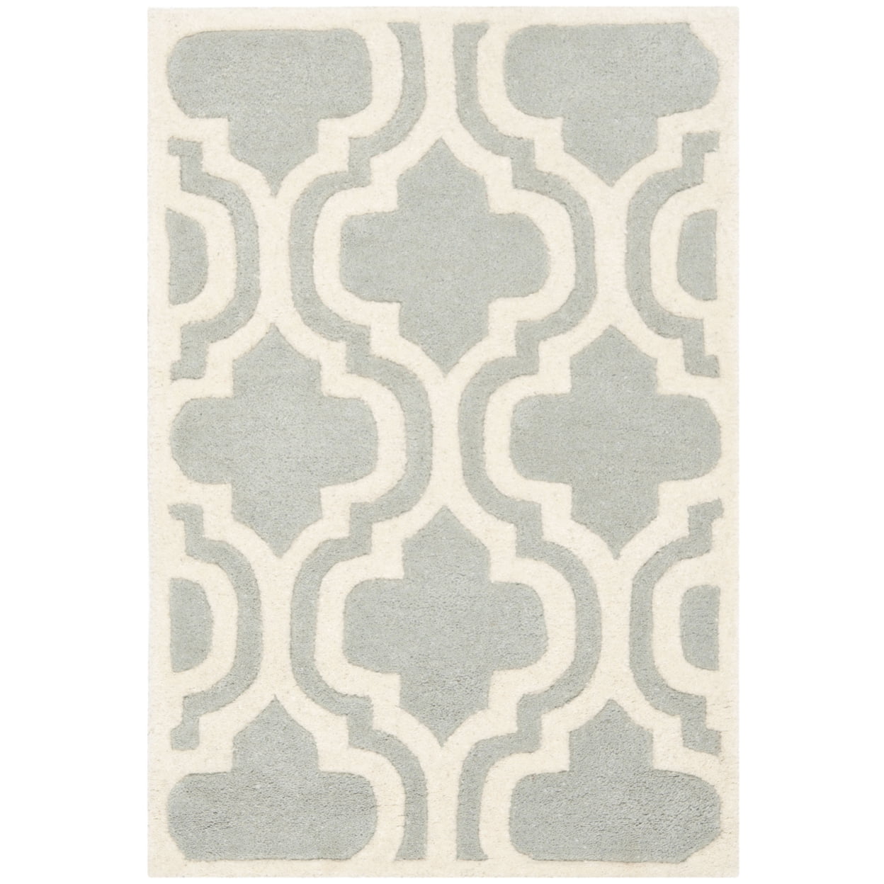 SAFAVIEH Chatham Henry Geometric Quatrefoil Wool Area Rug, Grey/Ivory, 4' x 4' Round
