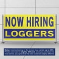 thumbnail image 3 of Now Hiring Loggers 13 oz Heavy Duty Vinyl Banner Logger Jobs Available Logging Workers Help Wanted Sign for Business Indoor/Outdoor Single-Sided with Metal Grommets (4x6 ft, Ye & Bl), 3 of 6