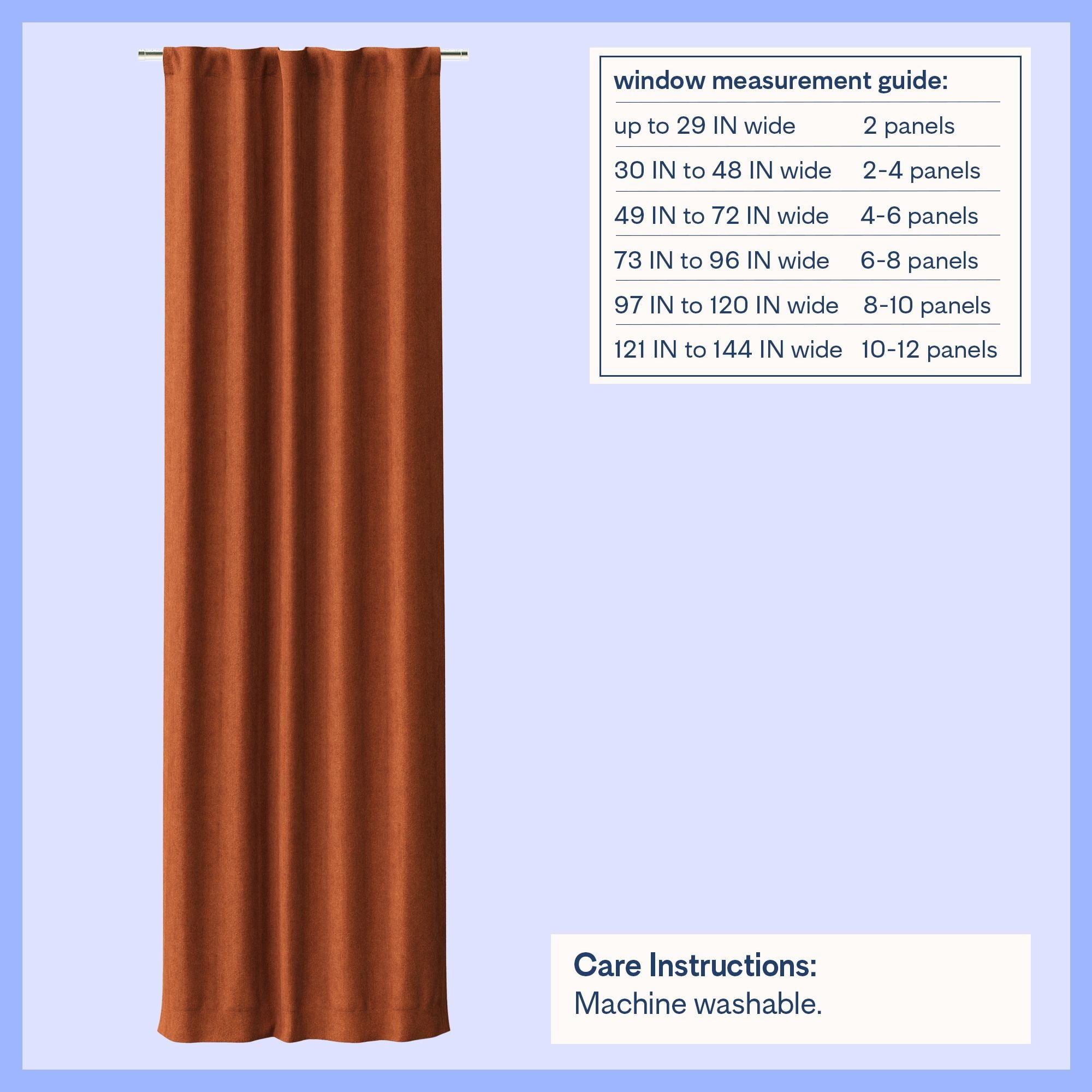Mainstays Kids Orange Solid Ribbed Corduroy Blackout Rod Pocket with Back Tabs Single Curtain Panel, Set of 1, 38" W x 95" L