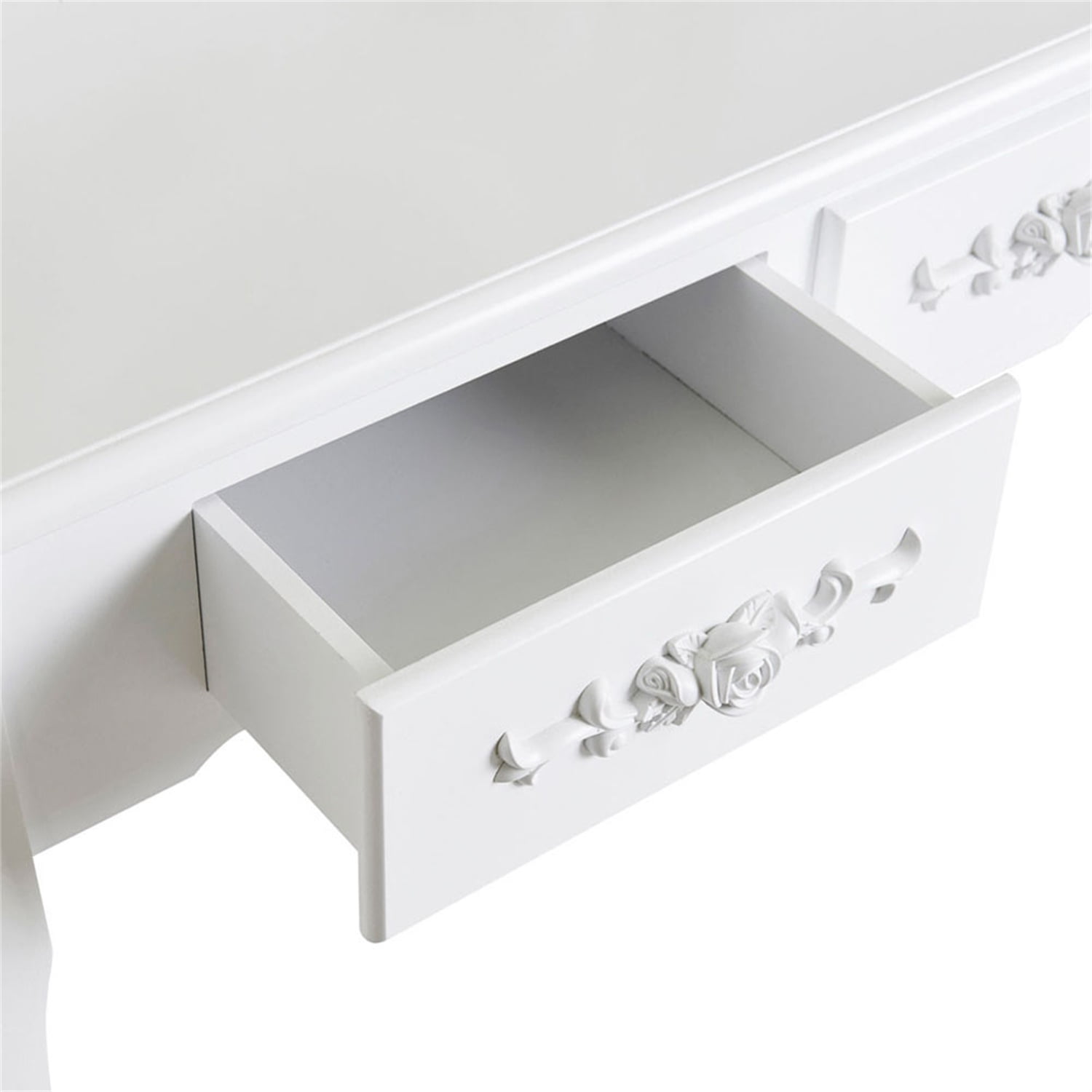 Kadyn Modern Concise 4-Drawer 360-Degree Rotation Removable Mirror Dresser, Vanity Table Set, Makeup Vanity Desk for Bedroom, White