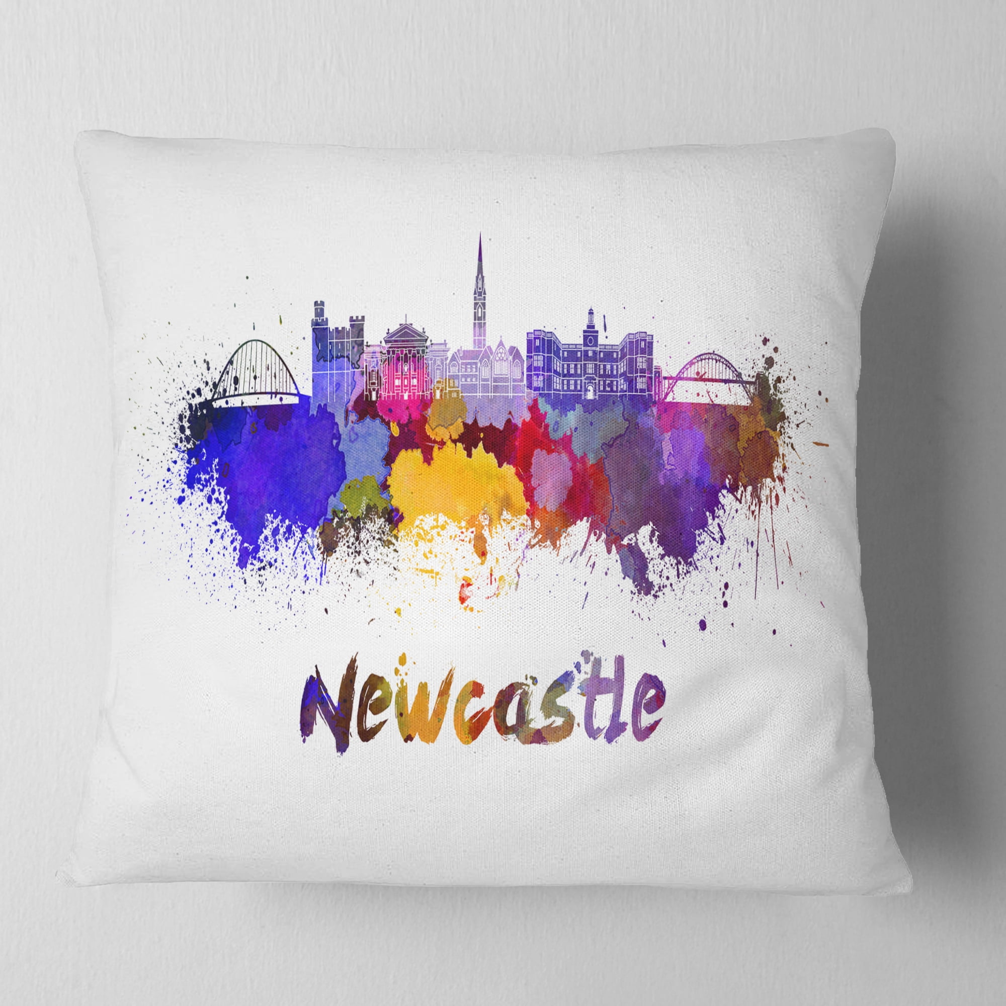 Designart Newcastle Skyline - Cityscape Throw Pillow - 18x18