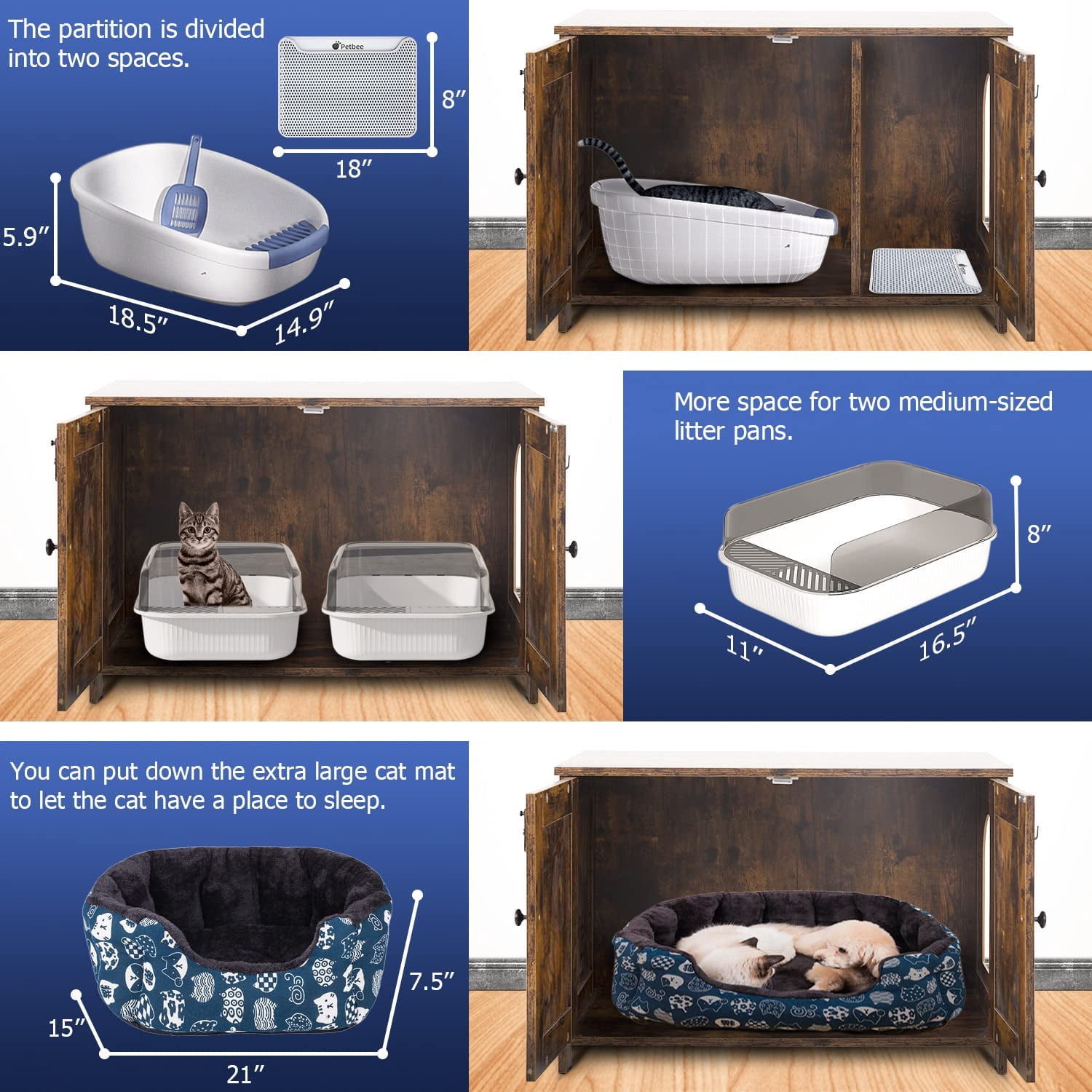 CL.HPAHKL Cat Litter Box Enclosure, Wooden Cat Washroom Hidden Litter Box Furniture with Removable Divider, Brown