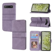 Mantto Wallet Case For Google Pixel 6A, Magnetic Closure Folio PU Leather Shockproof Hand Strap Full Body Credit Card Slot Kickstand Cover For Google Pixel 6A , Lightpurple