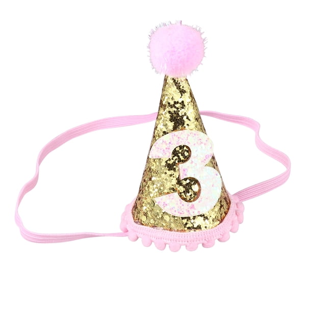 1 gorro de cumpleaños para bebé, accesorio para fotos, accesorios para el cabello, gorro con purpurina (dorado, tres años)