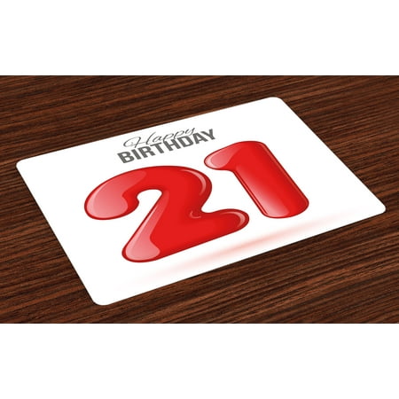 Red And Gray Kitchen 21st Birthday Placemats Set of 4 Hand Written Style Happy Birthday Quote Teen Party Theme, Washable Fabric Place Mats for Dining Room Kitchen Table Decor,Charcoal Grey White and Red, by Ambesonne ()