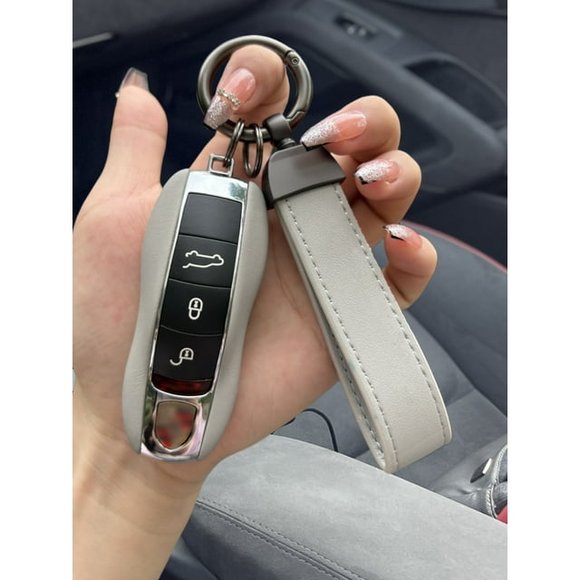 Housse de Protection pour Clé de Voiture en Cuir Véritable Porsche Compatible avec Cayenne Macan 718 Panamera 911 Femmes