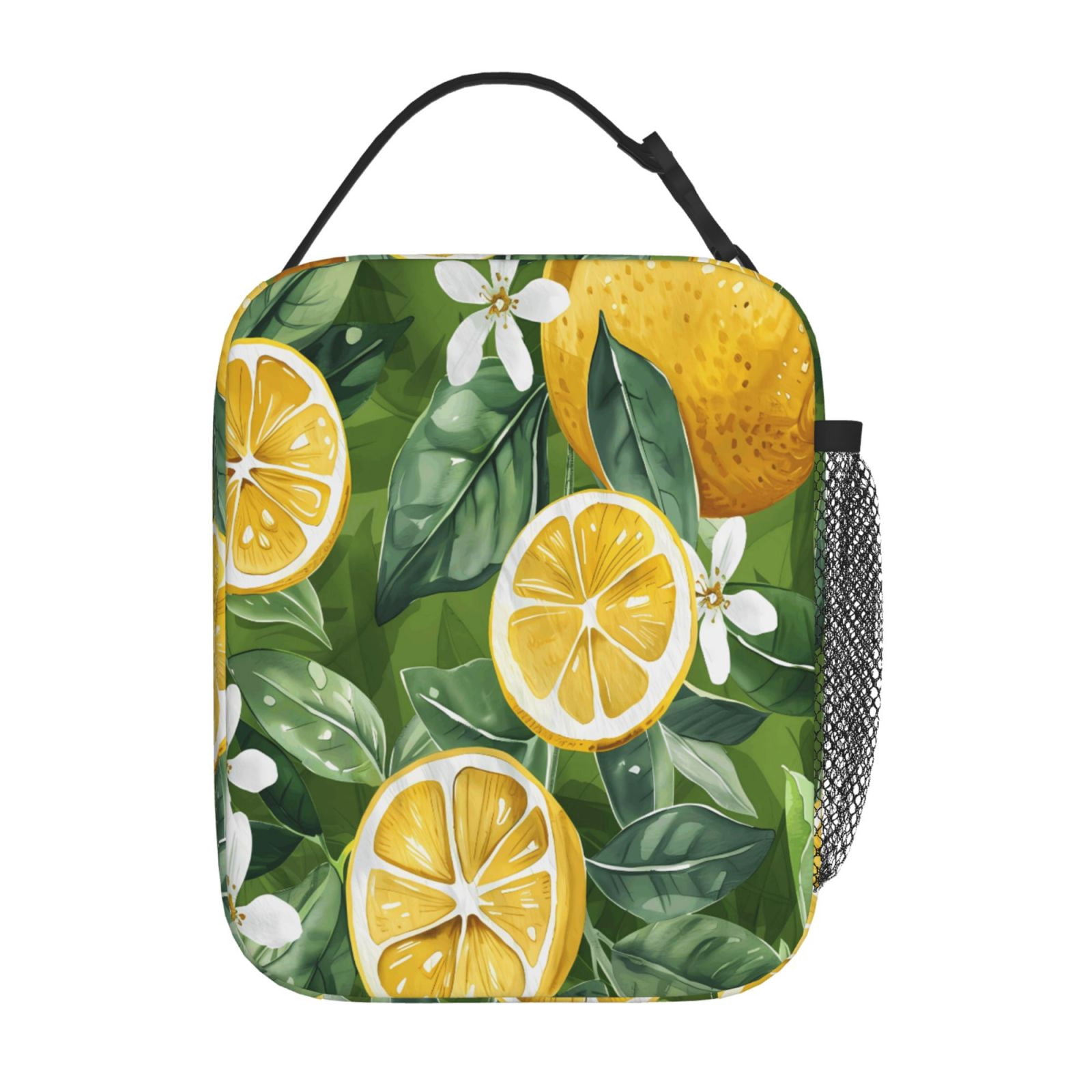 Lunch Bag For Women Men Insulated Portable Lunch Box Bento Box Office Picnic Travel Cooler Bag Lemon And Leaves (4) (1)
