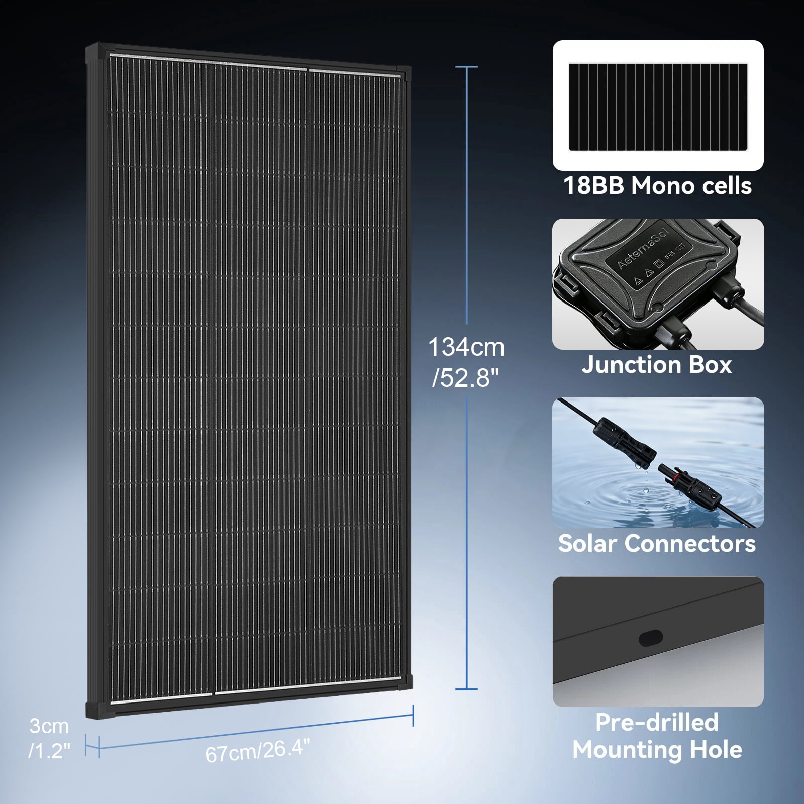 AeternaSol 2×200W(400W) N-Type 18BB Monocrystalline Solar Panel Kit, 25.2% Efficiency IP68 Waterproof 12V/24V for RV Marine Farm Off-Grid Home