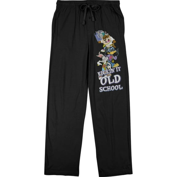 Looney Tunes Characters Kickin' It Old School Men's Black Graphic Sleep Pajama Pants-Medium