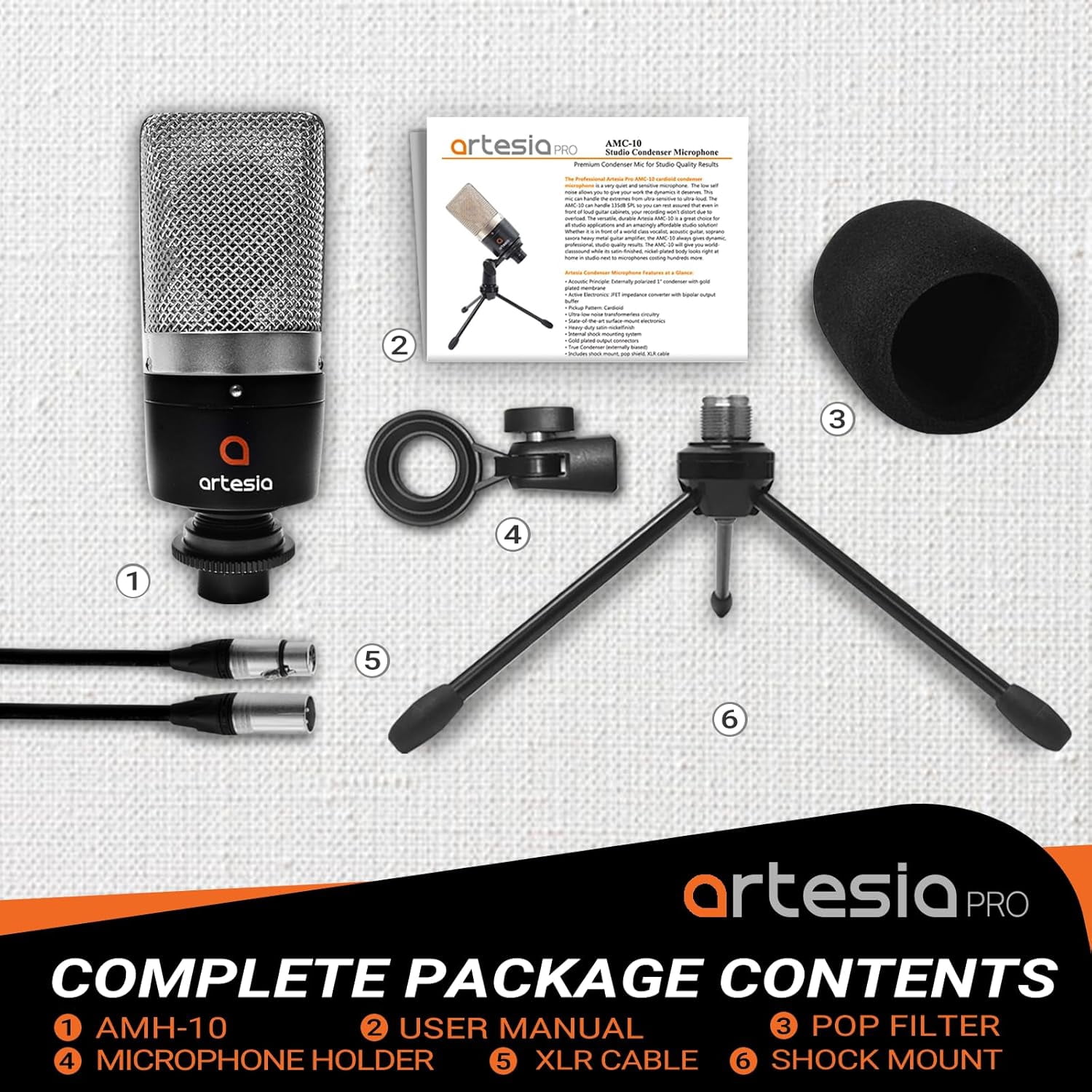 -10 Condenser Microphone with Desktop Stand & 8ft XLR , Professional Cardioid Studio Mic for Vocal Recording