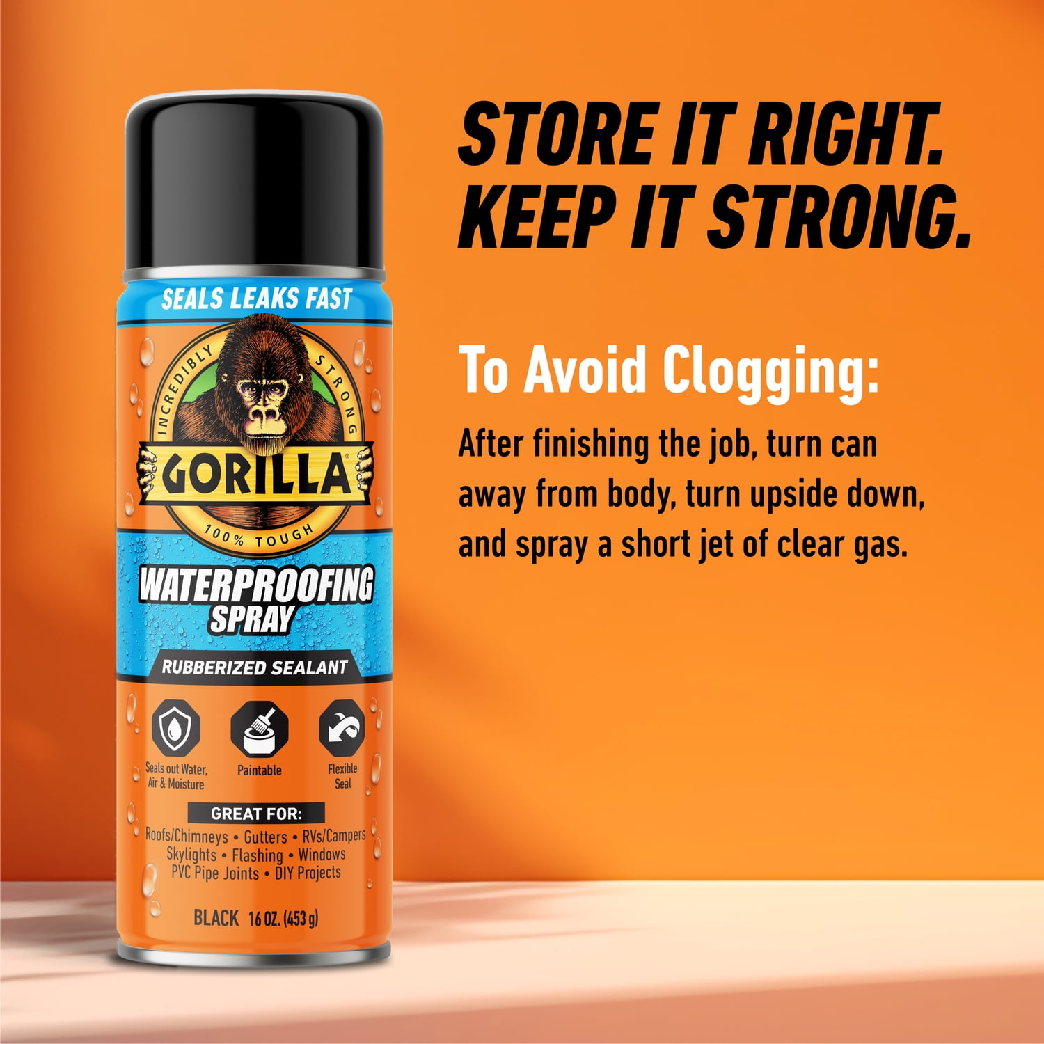 (3 pack) Gorilla Waterproof Patch & Seal Rubberized Sealant Spray, Black, 16 Ounce