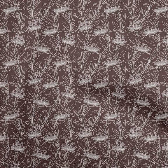 oneOone Polyester Spandex Brown Fabric Floral Line Drawing Sewing Fabric By The Yard Printed Diy Clothing Sewing Supplies 56 Inch Wide
