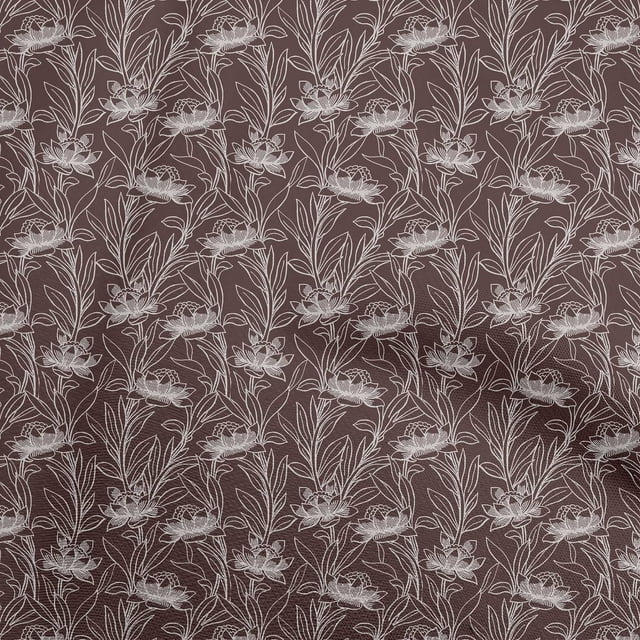 oneOone Cotton Silk Brown Fabric Floral Line Drawing Sewing Craft Projects Fabric Prints By Yard 42 Inch Wide