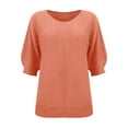 thumbnail image 4 of KBZDBZC Women Blouses Casual Women's Spring Solid Round Neck Knitted Elegant 3/4 Sleeve Top Woman Blouse Tshirt Women Womens Tee Shirts (orange,XXXL), 4 of 5