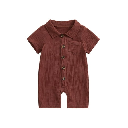 

Niceyoeuk Infant Boy Summer Jumpsuit Solid Color Short Sleeve Lapel Romper