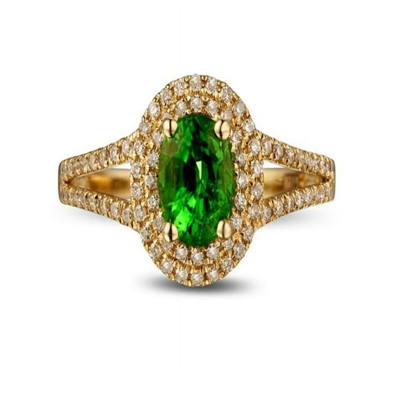Unique 1 Carat Emerald and Diamond Halo Engagement Ring in Yellow Gold