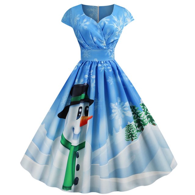 Vestido de fiesta de noche de Navidad con cuello en V sin mangas con estampado vintage para mujer Pompotops ghjkhdj9642