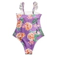 thumbnail image 3 of Womens Bikini Swimsuits Ruffle O-Neck Bikini Bathing Fashion Strap Print Tankinis Swimwear for Women Purple, 3 of 4
