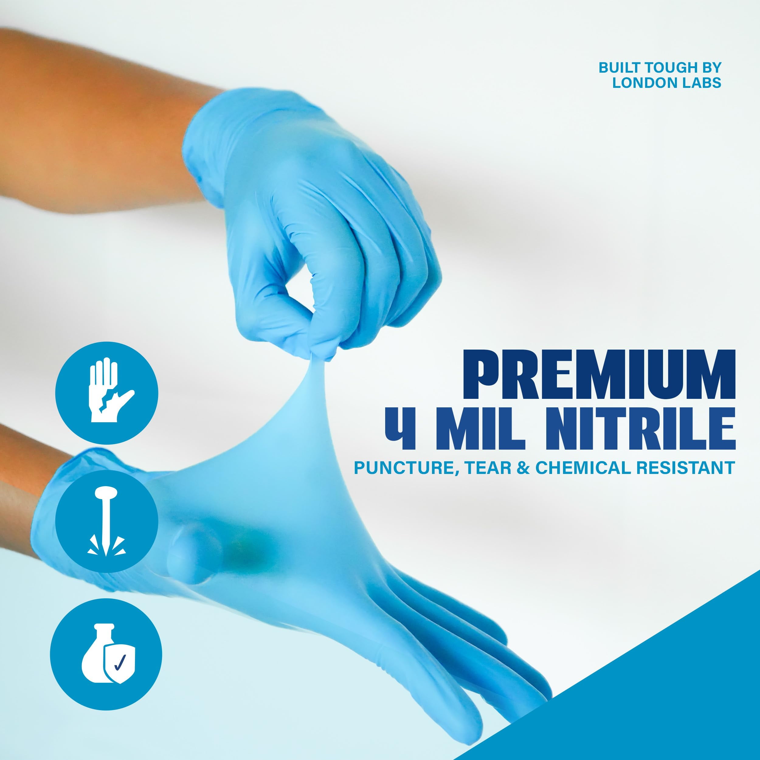 London Labs 4 Mil Disposable Nitrile Exam Gloves, Latex Free & Powder Free Gloves for Medical, food safe, EMT, Cleaning, Cooking - 1000ct large Synsafe blue gloves