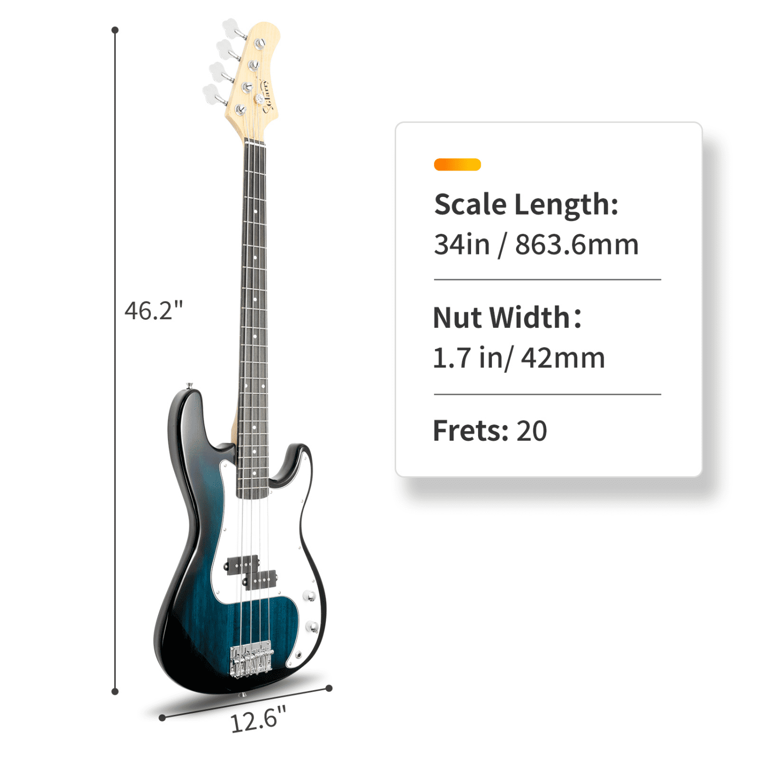Hassch Electric Bass Guitar with 20 Watt Amplifier, Bass Set with Bag, Strap, Plectrum, Amp Wire and Spanner Tool, Blue