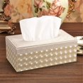 thumbnail image 4 of Caja De Pañuelos Faciales De Cuero De PU Rectangular Dispensador De Pañuelos De Caja De Pañuelos Faciales Para El Coche De Oficina En Casa - Beige, 4 of 5
