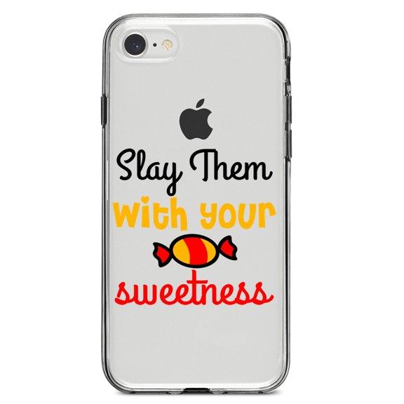 DistinctInk Clear Shockproof Hybrid Case for iPhone 7 8 SE (2020 Model) 4.7" Screen TPU Bumper Acrylic Back Tempered Glass Screen Protector - Slay Them With Your Sweetness