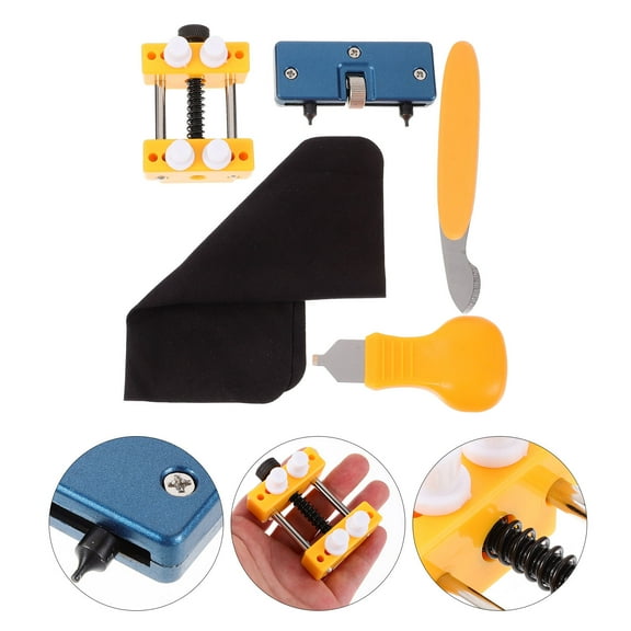 Worgeous Watch Battery Replacement Tool Kit with Adjustable Watch Case Holder for Different Sizes 4 in 1 Plastic and Metal