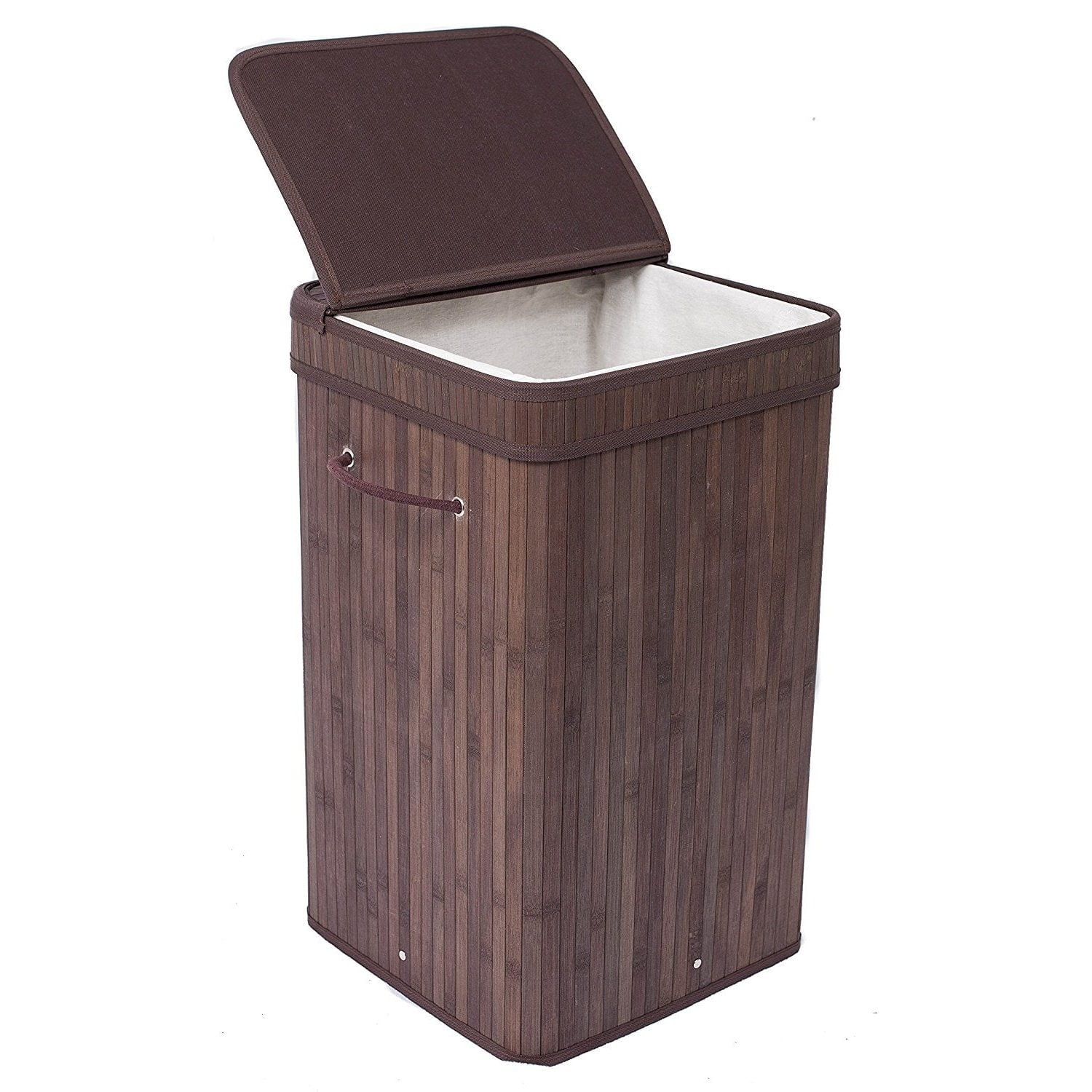 Divided Bamboo Laundry Basket w/Lid Double Hamper Storage Bin Dirty Clothes Sort 