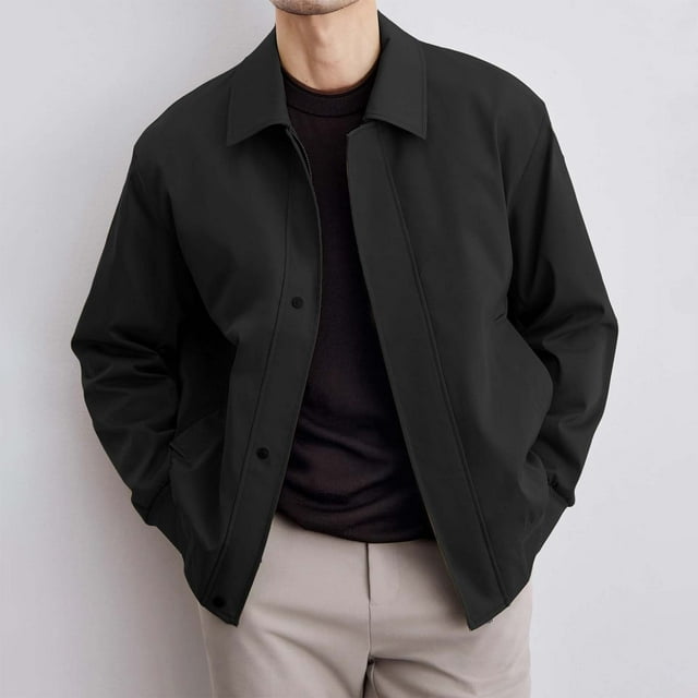 RKSTN Jackets for Men Solid Color Long Sleeve Casual Zip Up Lightweight Fall Lapel Coat with Pockets