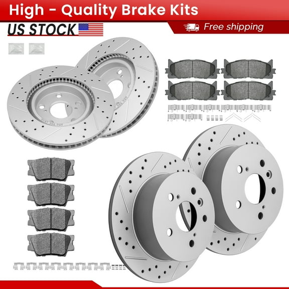 ACB ZONE Front Rear Brake Kits for Lexus ES350 Toyota Avalon Camry, Drilled Slotted Disc Brake Rotors and Ceramic Brake Pads