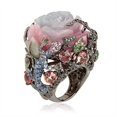 thumbnail image 2 of Women Multicolor Big Oval Faux Moonstone Carved Flowers Finger Ring Jewelry, 2 of 4
