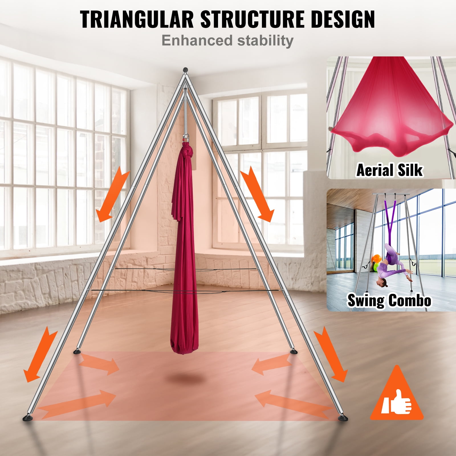 KFFKFF Airborne Yoga Structure & Hammock, 9.67 ft Tall Expert Yoga Swing Stand Accompanied by 6.6 Yards Airborne Hammock, Maximum 551.15 lbs Weight Limit, Yoga Apparatus for Airborne Yoga, Red