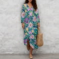 thumbnail image 4 of DISNIMO Women's Floral Print Maxi Dress 3/4 Sleeve Dresses for Women Casual V-Neck Midi Dress Fashion Plus Size Shift Dress, L, 4 of 6