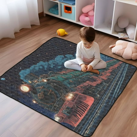 WOBOGO Green Train Baby Playmats Extra Large Waterproof Rollable Activity Pads for Toddlers 50×50inch