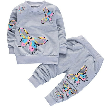 

1-9Y Toddler Children Baby Girls 2 Piece Outfits Butterfly Sweatshirts Top and Pants Set School Tracksuit Kids Clothing Set
