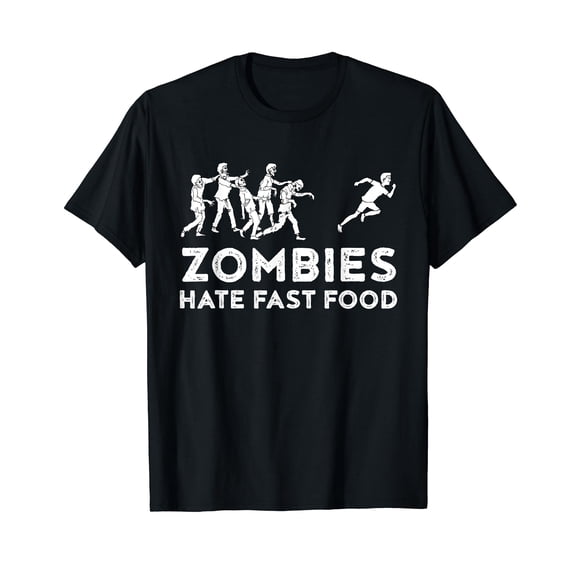 Zombies Hate Fast Food for a Halloween Fan Funny Black T-Shirt Gift Top
