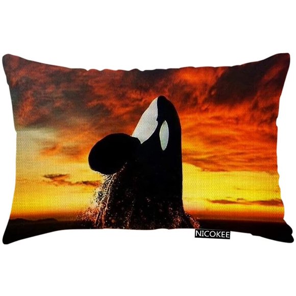 shiyou-Throw Pillow Cover Ocean Orca Whale Jump Fire Sky Decorative Pillow Case Home Decor 20x12 Inches Pillowcase