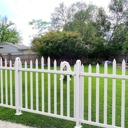 E&K 4 Sets 36"H x 84"W Vinyl White Picket Fence Panels Decorative Fencing for Front Porch Yard Garden Pool (20 Pickets, Scallop)