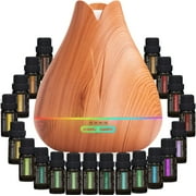 Pure Daily Care 400 ml Aromatherapy Diffuser & 20 Therapeutic Grade Essential Oils Gift Set, Light Wood