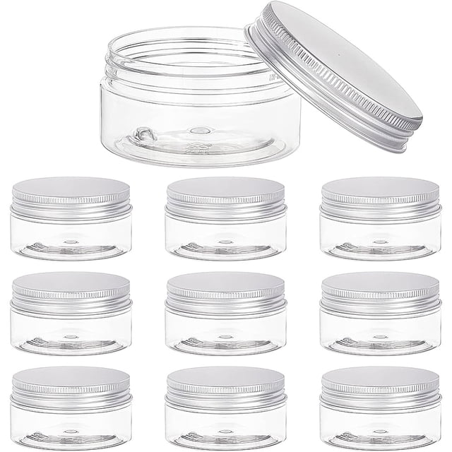 1 juego de 10 contenedores de plástico transparentes para almacenamiento en forma de columna de 2,8 oz/80 ml, organizadores con tapas de rosca de aluminio, portátiles para viajes, cosméticos, cuidado