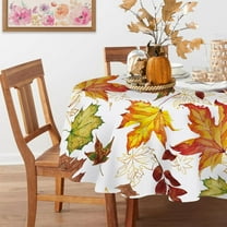 Fall Maple Leaves Round Tablecloth 60 x 60 Inch, Autumn Gold Leaf Decorative Table Cloth Rustic Dining Table Cover, Farmhouse Thanksgiving Dinner Party Picnic Decoration