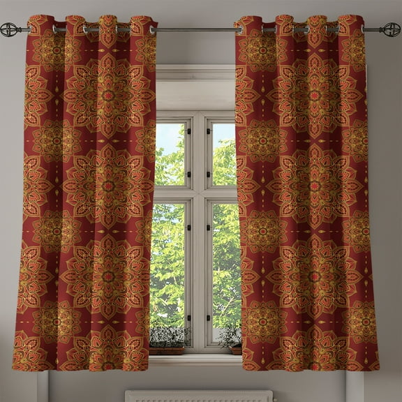 Ambesonne Mandala Grommet Curtain, Inspiration, 50" x 63", Red Earth Yellow