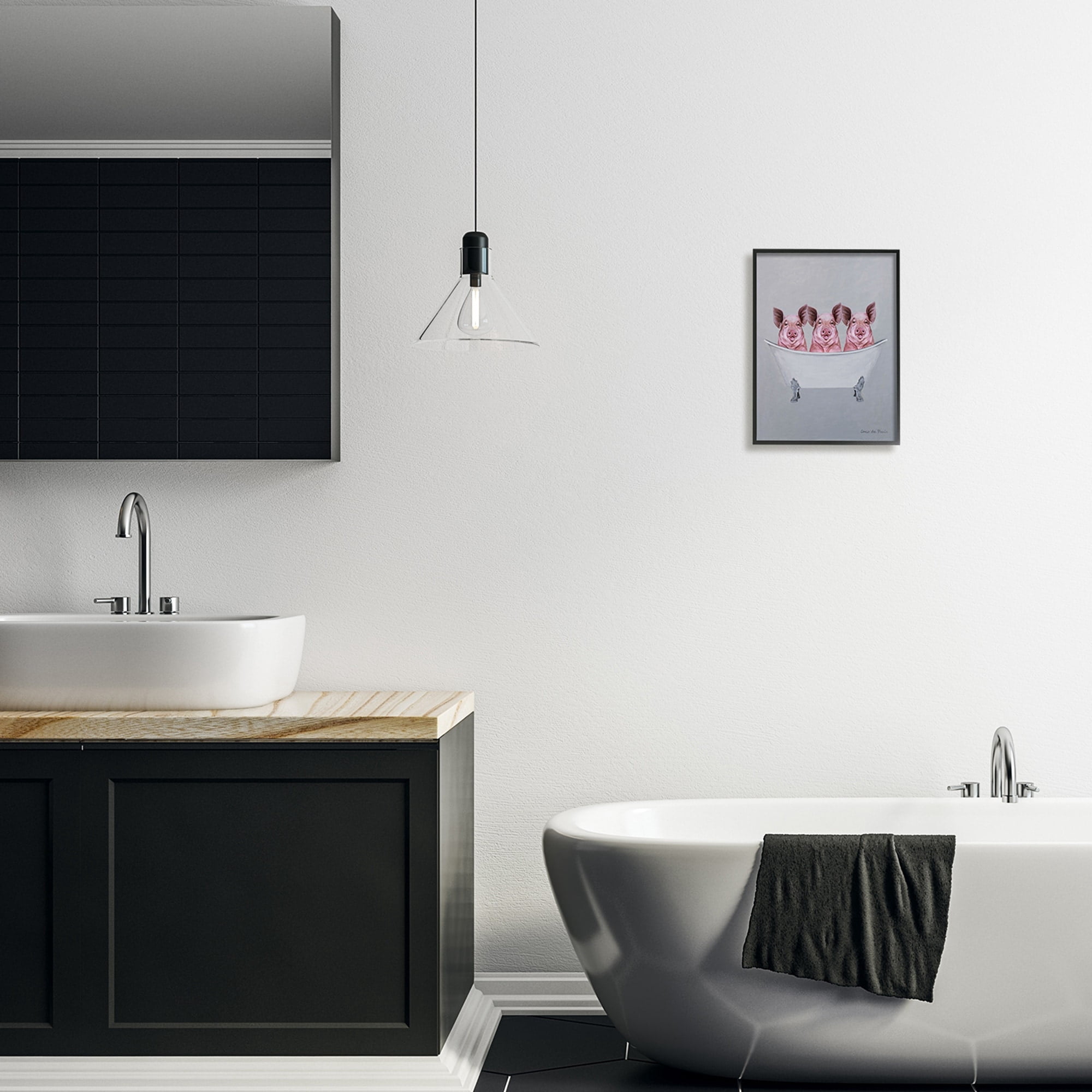 Stupell Industries Three Pink Pigs In Tub Adorable Bathroom Illustration , 24 x 30, Design by Coco de Paris