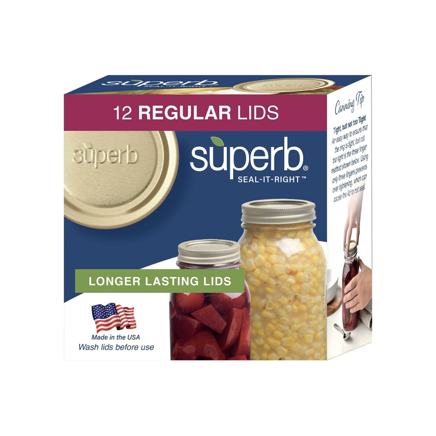(4 pack) Superb 12-Pack Canning Jar Lids - Regular Mouth, One-Piece Replacement Mason Jar Lids for Canning and Preserving, Fits All Brands Regular Mouth Mason Jars