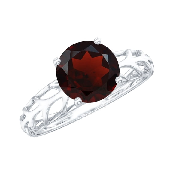 Rosec Jewels Natural Garnet Solitaire Engagement Ring for Women - Filigree Ring - AAA Quality - 2.3 Carat - with Jewelry Box, 925 Sterling Silver, US 4.00