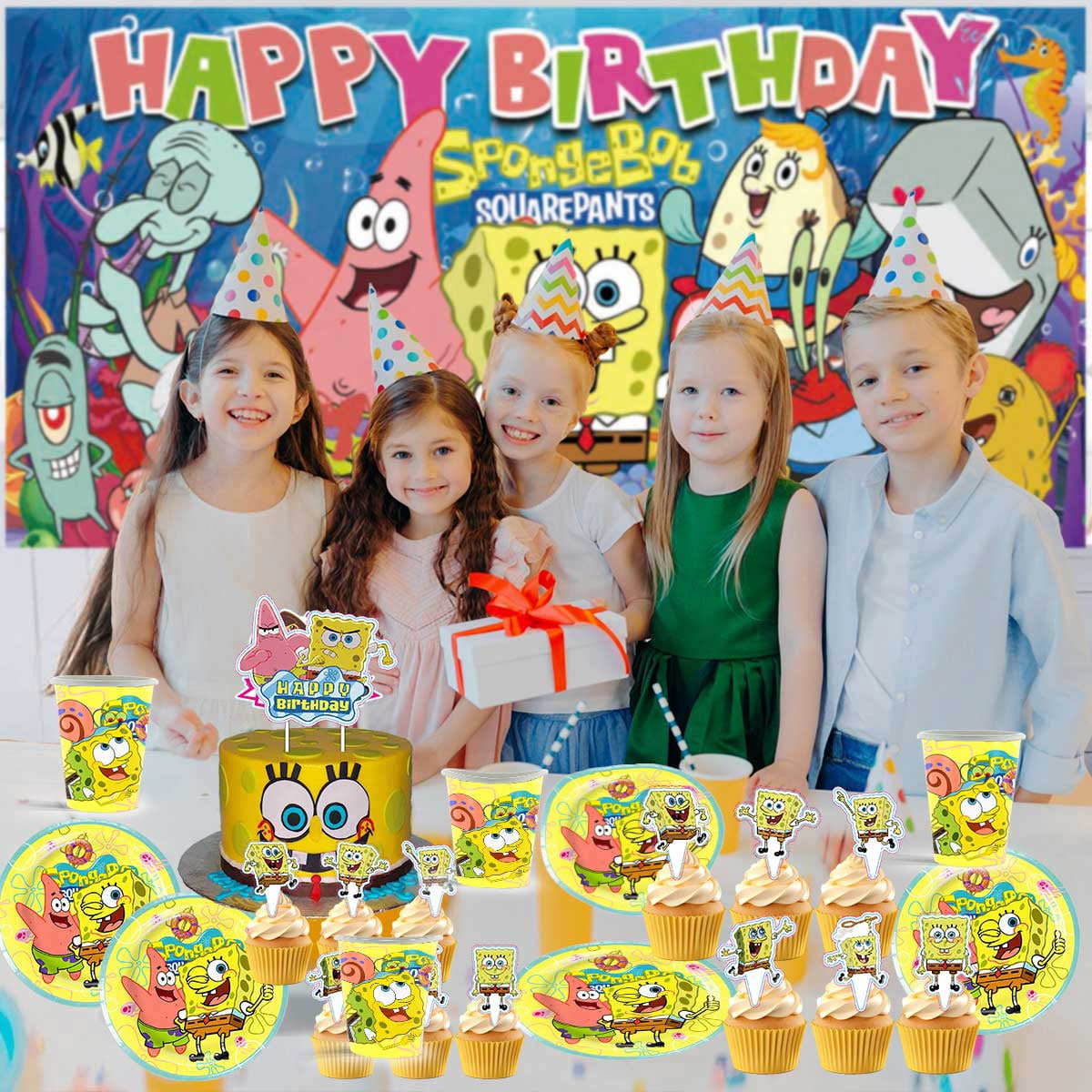 SpongeBob SquarePants Party Supplies Honeycomb Centerpieces Table Toppers Backdrop Decorations for Birthday