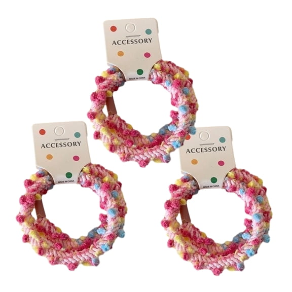 mdesiwst 6Pcs Hair Ties Soft Woolen Woven Elastic Hair Bands Braided Design Ponytail Bun Hair Ropes with Pom Poms Hair Accessories